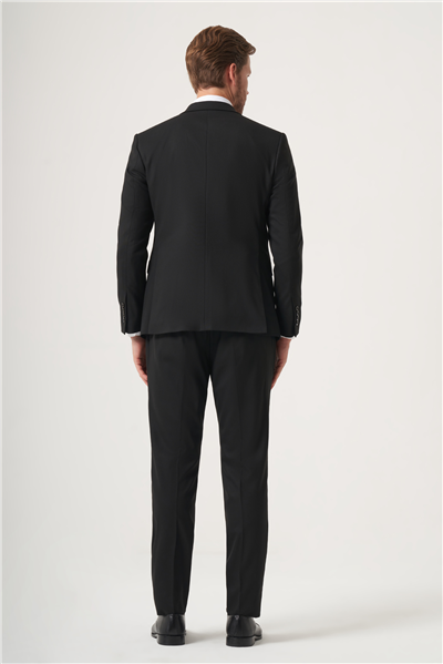 Siyah Kırlangıç Yaka Kruvaze 6 Drop Slim Fit Tam Astar Esnek Takım Elbise 1001260180