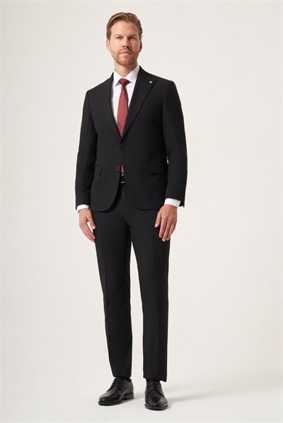Siyah Kırlangıç Yaka Tam Astar 6 Drop Slim Fit Esnek Takım Elbise 1001265162