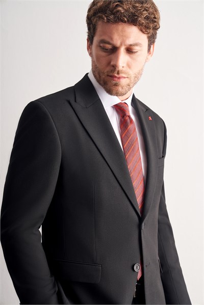 Siyah Kırlangıç Yaka Tam Astar 6 Drop Slim Fit Esnek Takım Elbise 1001265163