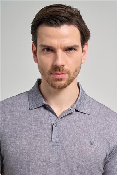 Siyah Kısa Kol Baskılı Pike Polo Yaka Cepsiz esnek Casual Slim Fit Tişört 1011250151