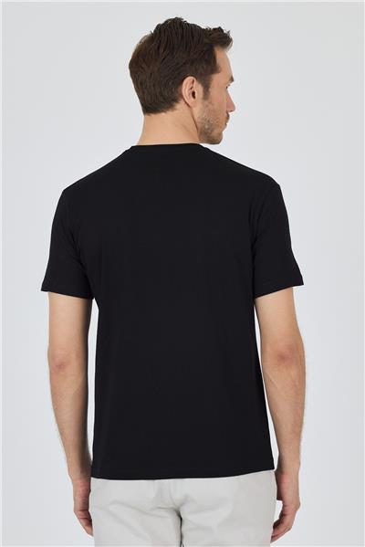 Siyah Kısa Kol Bisiklet Yaka Cepsiz Pamuk Casual Slim Fit Tişört 1011250158