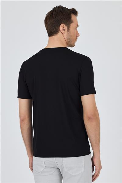 Siyah Kısa Kol Bisiklet Yaka Cepsiz Pamuklu Casual Slim Fit Tişört 1011250165