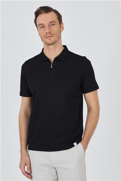 Siyah Kısa Kol Düz Suprem Polo Yaka Cepsiz Pamuklu Casual Slim Fit Tişört 1011250164