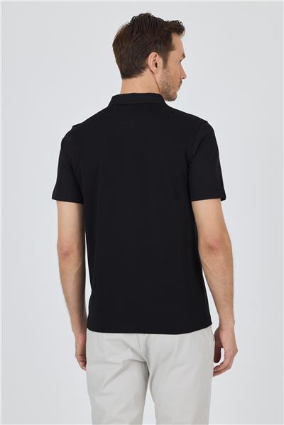 Siyah Kısa Kol Düz Suprem Polo Yaka Cepsiz Pamuklu Casual Slim Fit Tişört 1011250164