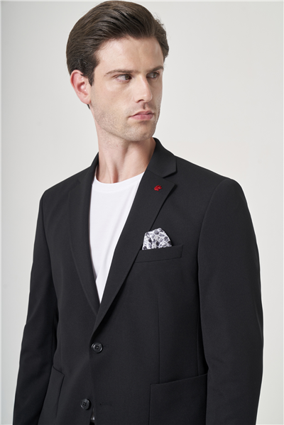 Siyah Mono Yaka 6 Drop Slim Fit Beli Lastikli Takım Elbise 1001260194