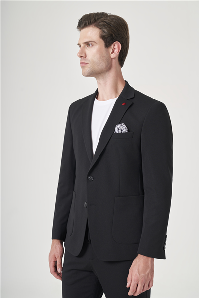 Siyah Mono Yaka 6 Drop Slim Fit Beli Lastikli Takım Elbise 1001260194
