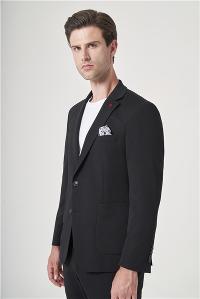 Siyah Mono Yaka 6 Drop Slim Fit Beli Lastikli Takım Elbise 1001260194