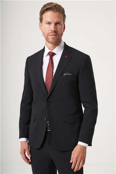 Siyah Mono Yaka 6 Drop Slim Fit Tam Astar Esnek Takım Elbise 1001260181
