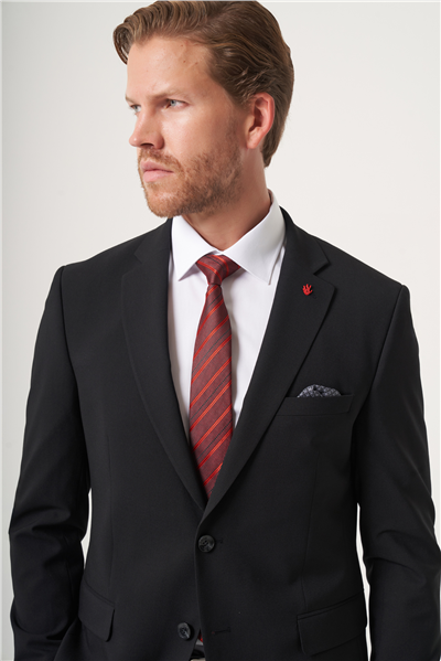 Siyah Mono Yaka 6 Drop Slim Fit Tam Astar Esnek Takım Elbise 1001260181