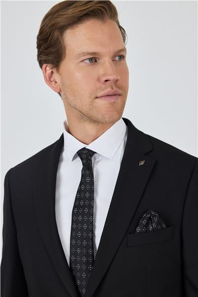 Siyah Mono Yaka Astarlı Çift Yırtmaç Esnek 6 Drop Comfort Fit Classic Takım Elbise 1001250163