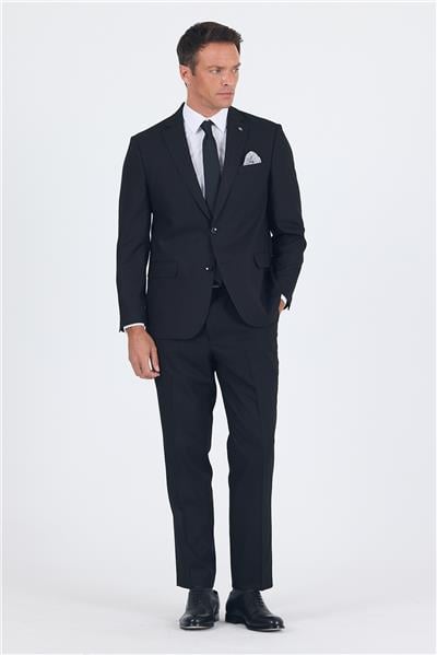 Siyah Mono Yaka Bez Ayağı Tam Astar Pamuklu 4 Drop Comfort Fit Classic Takım Elbise 1001250178