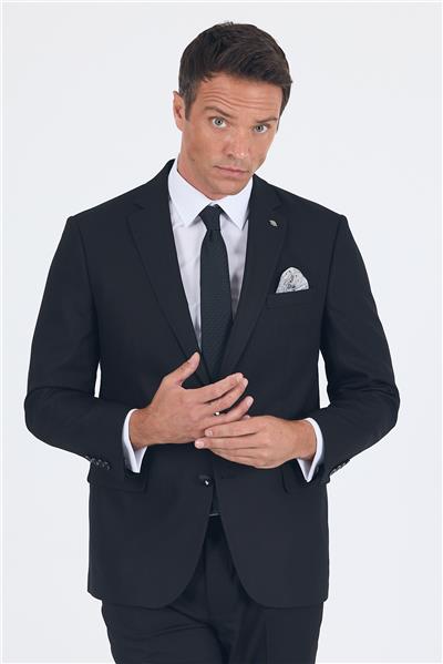 Siyah Mono Yaka Bez Ayağı Tam Astar Pamuklu 4 Drop Comfort Fit Classic Takım Elbise 1001250178