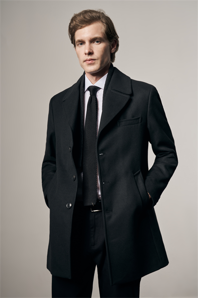 Siyah Mono Yaka Classic Comfort Fit Esnek Kaşe Kaban 1008255160