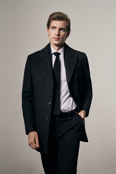 Siyah Mono Yaka Classic Comfort Fit Esnek Kaşe Kaban 1008255160