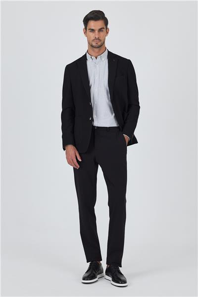Siyah Mono Yaka Düz 2 Düğme Casual Esnek Slim Fit Ceket 1002250123