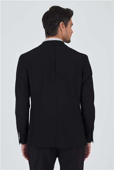 Siyah Mono Yaka Düz 2 Düğme Casual Esnek Slim Fit Ceket 1002250123