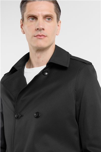 Siyah Mono Yaka Düz Classic Comfort Fit Trençkot 1006260150