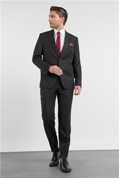 Siyah Mono Yaka Esnek Bel 6 Drop Comfort Fit Tam Astar Esnek Takım Elbise 1001260151