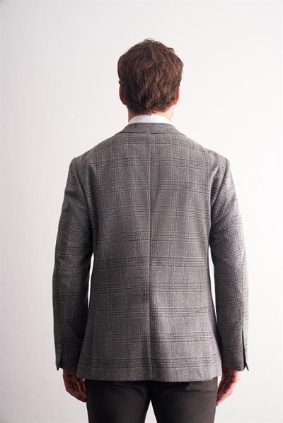 Siyah Mono Yaka Ekose Desen Pamuklu 6 Drop Comfort Fit Classic Ceket 1002255152