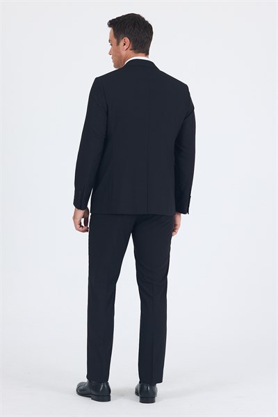 Siyah Mono Yaka Gabardin Astarlı Tek Yırtmaç Esnek 6 Drop Comfort Fit Basic Takım Elbise 1001255010