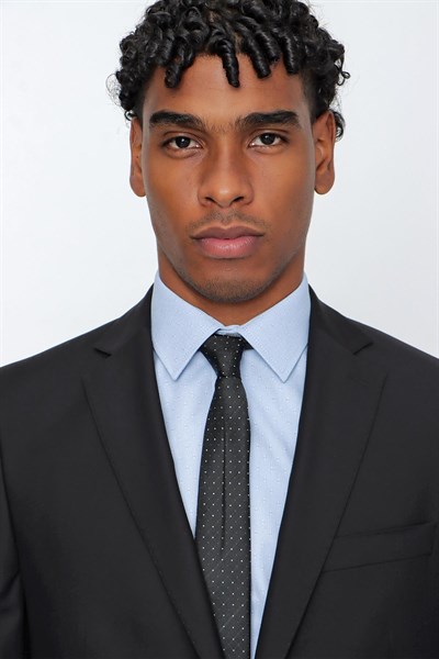 Siyah Mono Yaka Gabardin Astarlı Tek Yırtmaç Esnek 4 Drop Comfort Fit Basic Takım Elbise 1001255009