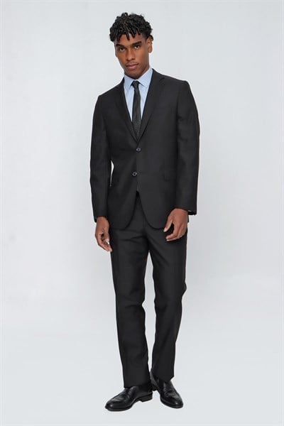 Siyah Mono Yaka Gabardin Astarlı Tek Yırtmaç Esnek 4 Drop Comfort Fit Basic Takım Elbise 1001255009