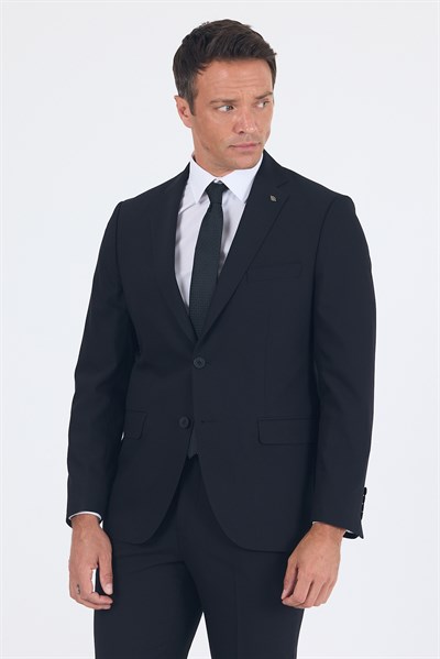 Siyah Mono Yaka Gabardin Astarlı Tek Yırtmaç Esnek 6 Drop Comfort Fit Basic Takım Elbise 1001255010