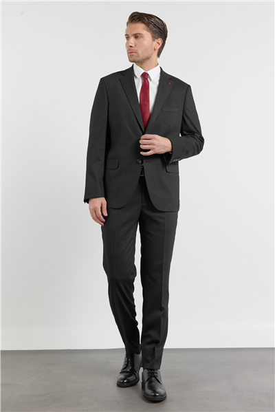 Siyah Mono Yaka Kendinden Desenli 6 Drop Comfort Fit Esnek Takım Elbise 1001260161