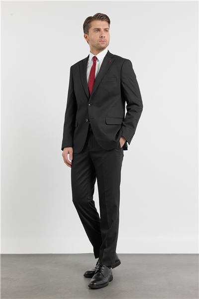 Siyah Mono Yaka Kendinden Desenli 6 Drop Comfort Fit Esnek Takım Elbise 1001260161