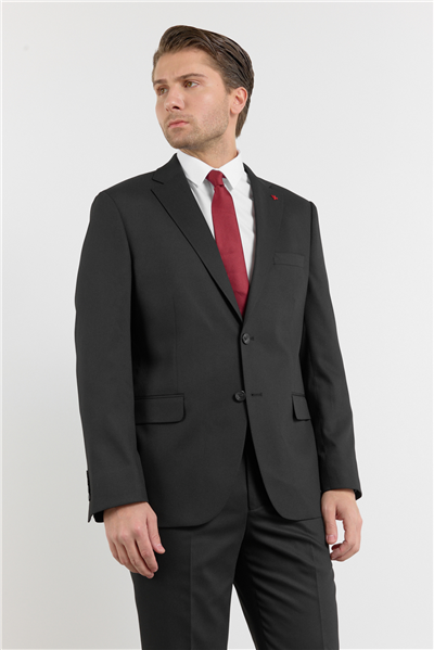 Siyah Mono Yaka Kendinden Desenli 6 Drop Comfort Fit Esnek Takım Elbise 1001260161