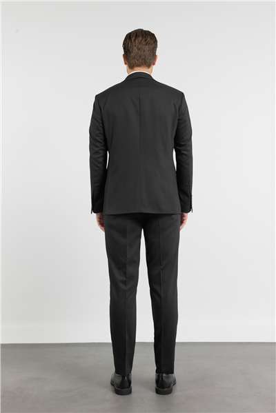 Siyah Mono Yaka Kendinden Desenli 6 Drop Comfort Fit Esnek Takım Elbise 1001260161
