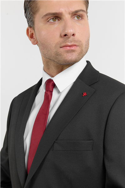 Siyah Mono Yaka Kendinden Desenli 6 Drop Comfort Fit Esnek Takım Elbise 1001260161