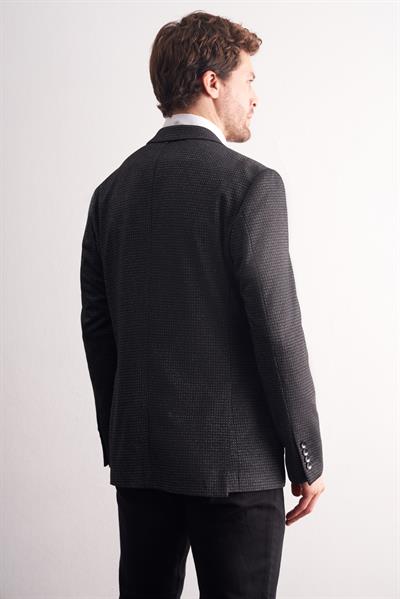 Siyah Mono Yaka Kendinden Desenli Esnek 6 Drop Comfort Fit Classic Ceket 1002255154