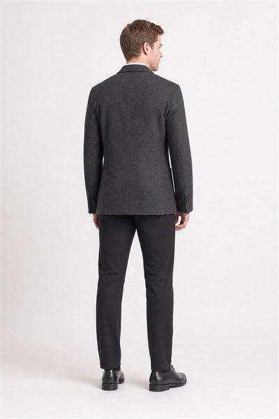 Siyah Mono Yaka Kendinden Desenli Esnek 6 Drop Comfort Fit Classic Ceket 1002255155