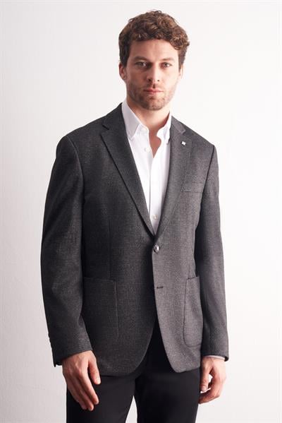 Siyah Mono Yaka Kendinden Desenli Esnek 6 Drop Comfort Fit Classic Ceket 1002255155