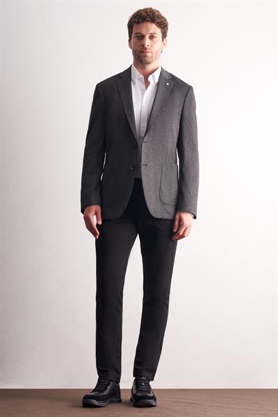 Siyah Mono Yaka Kendinden Desenli Esnek 6 Drop Comfort Fit Classic Ceket 1002255155
