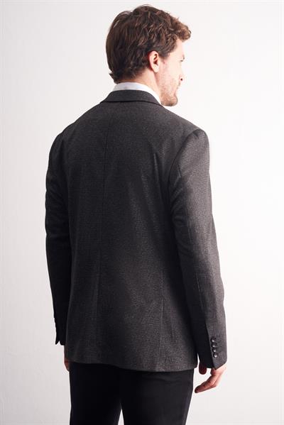 Siyah Mono Yaka Kendinden Desenli Esnek 6 Drop Comfort Fit Classic Ceket 1002255155