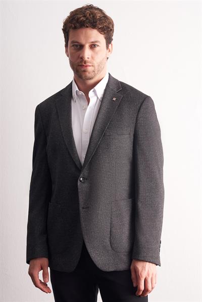 Siyah Mono Yaka Kendinden Desenli Esnek 6 Drop Comfort Fit Classic Ceket 1002255155