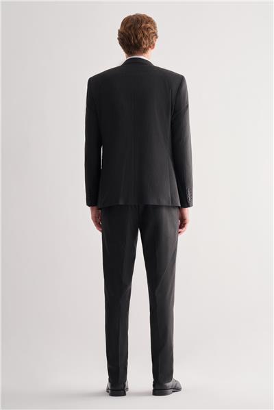 Siyah Mono Yaka Çizgili Yelekli 6 Drop Slim Fit Tam Astar Esnek Takım Elbise 1001255151