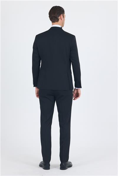 Siyah Mono Yaka Tek Düğme Slim Fit Yelekli Ceremony Takım Elbise 1001250201