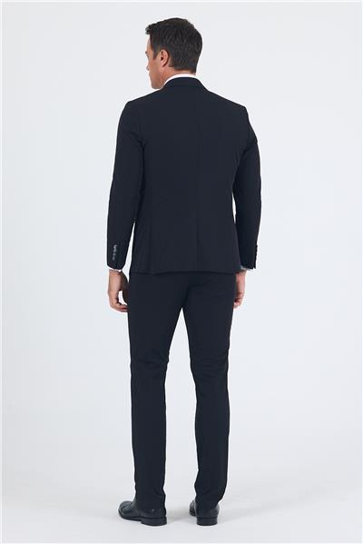 Siyah Mono Yaka Yarım Astar 6 Drop Slim Fit   Beli Lastikli Takım Elbise 1001250121