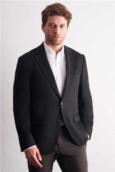 Siyah Mono Yaka Yünlü 6 Drop Comfort Fit Classic Ceket 1002255150