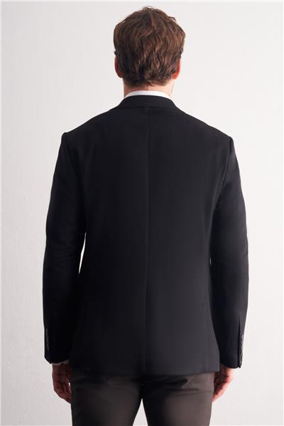 Siyah Mono Yaka Yünlü 6 Drop Comfort Fit Classic Ceket 1002255150
