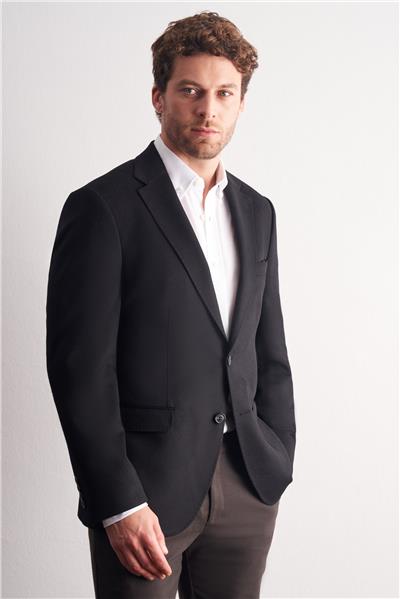 Siyah Mono Yaka Yünlü 6 Drop Comfort Fit Classic Ceket 1002255150