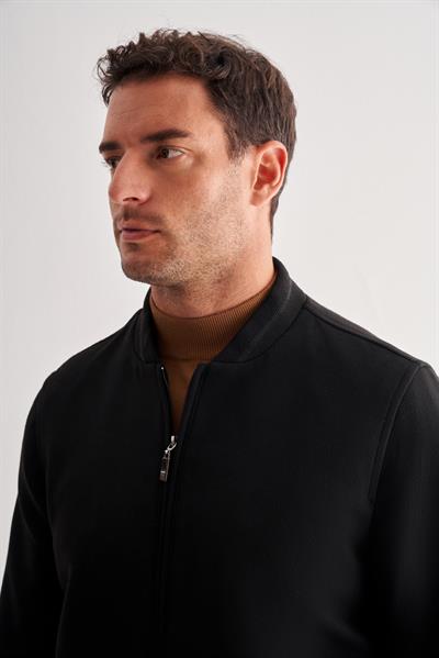 Siyah Kaşe Kolej Yaka Düz Yırtmaçsız Tam Astar Comfort Fit Classic Mont 1007245259