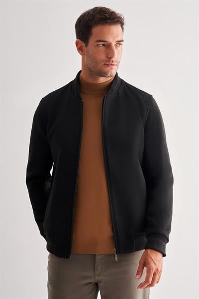 Siyah Kaşe Kolej Yaka Düz Yırtmaçsız Tam Astar Comfort Fit Classic Mont 1007245259