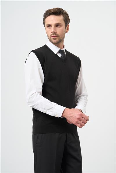 Siyah Düz Örme V Yaka Classic Comfort Fit Triko 1012245003