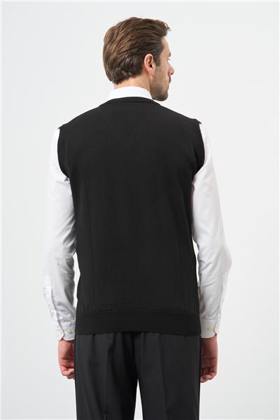 Siyah Düz Örme V Yaka Classic Comfort Fit Triko 1012245003