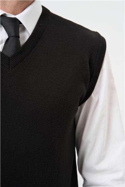 Siyah Düz Örme V Yaka Classic Comfort Fit Triko 1012245003