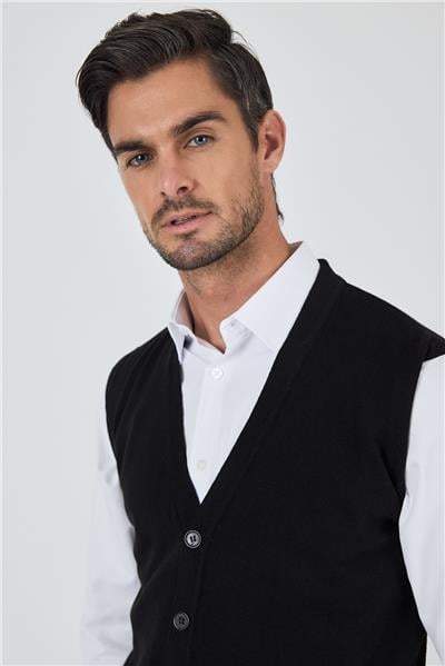 Siyah Örme Cepsiz V Yaka Yelek Triko 1012245164